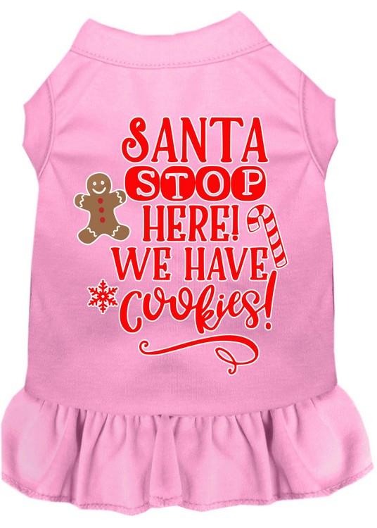 Santa, We Have Cookies Screen Print Dog Dress Light Pink Sm